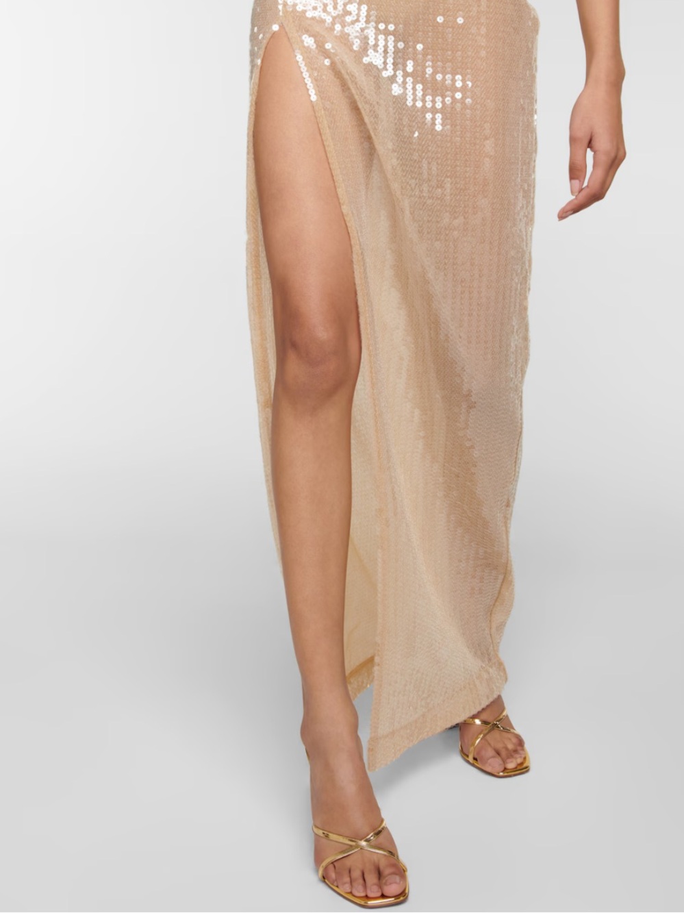 Nensi Dojaka Sequined Cutout Maxi Dress - Nude/Gold Runway 2022 Size Small - Picture 5 of 10